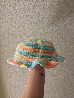 Pastel Rainbow Crochet Bucket Hat